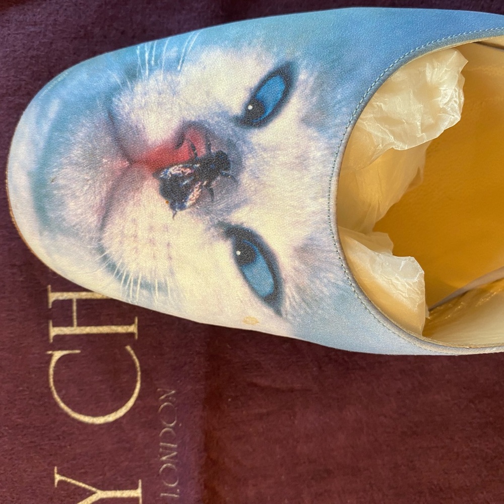 Jimmy Choo Blue Cat Print Mules - Picture 4 of 7